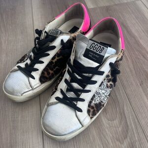 Golden Goose Women’s Leopard & Silver Low-Top Sneakers with Pink Heel